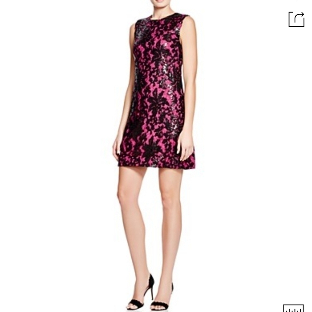 Diane Von Furstenberg Kaleb magenta and black lace sheath dress